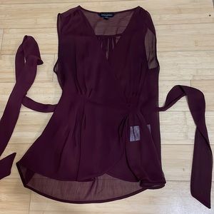 Banana republic, dark red, cherry wine, sheer tank, sexy, blouse, tie waist tank